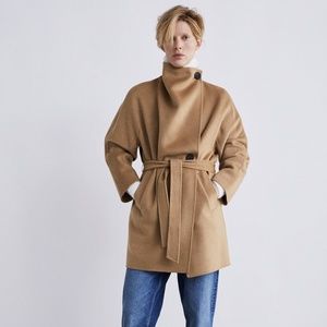 ZARA Camel Coat with Wrap Collar - NWT - XS